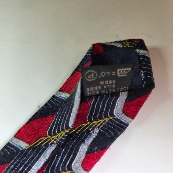 Ermenegildo Zegna Silk Tie Geometric Red Navy Gold Made in Italy 58" - Picture 8 of 10